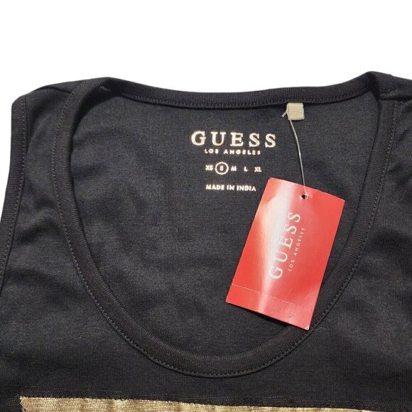 Guess Womens Tank Top Gold Triangle Logo Black Size S - Picture 8 of 9